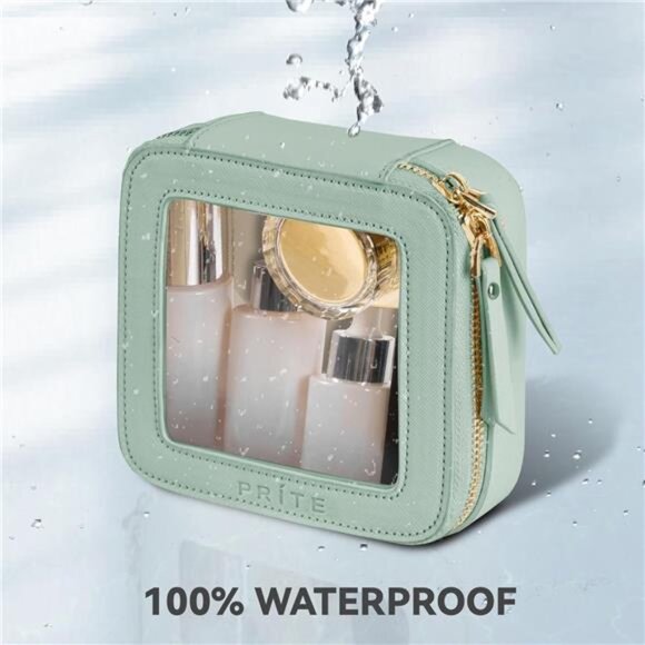 Small Makeup Bag for Women Clear Waterproof Travel Cosmetic Bag Mini Green Pouch - Picture 5 of 8